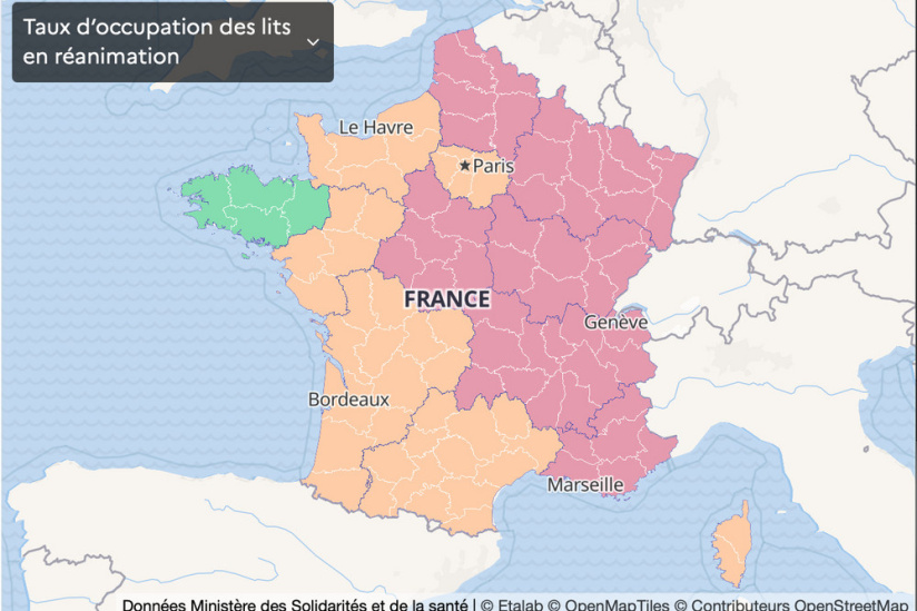 France Covid Map January 26 Icu Bed Occupancy Rate Per Region Sortiraparis Com