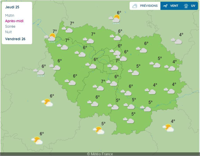 Weather in Paris and Ile-de-France on Wednesday 24 and Thursday 25 November 2021