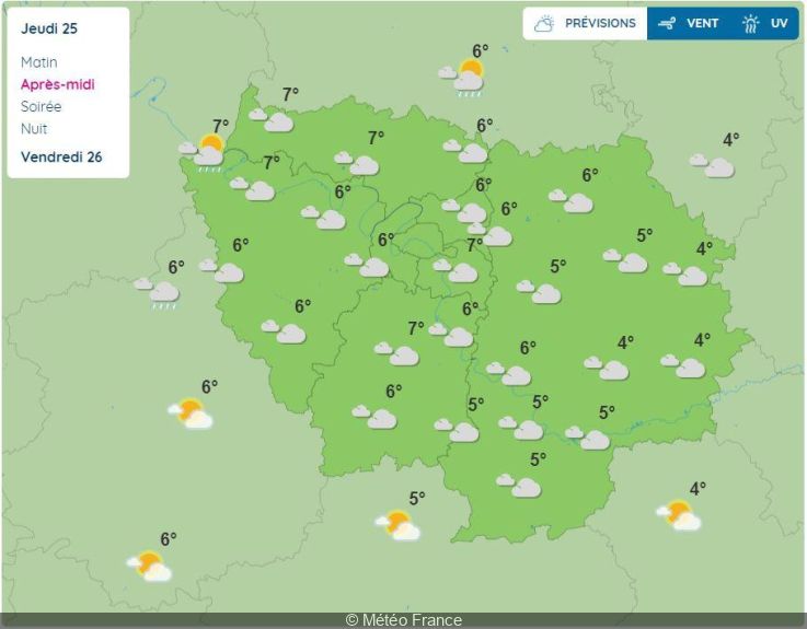 Weather in Paris and Ile-de-France on Wednesday 24 and Thursday 25 November 2021